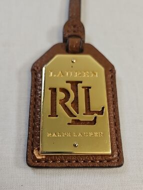 Lauren Ralph Lauren Brown Leather Hang Tag/Bag Charm with Gold Plate
